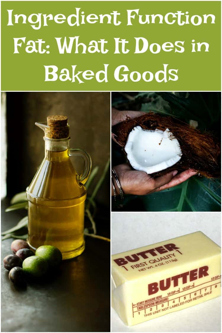 A collage showing a cruet of olive oil, a split coconut, and a stick of butter.
