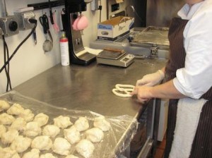 making bread pretzels