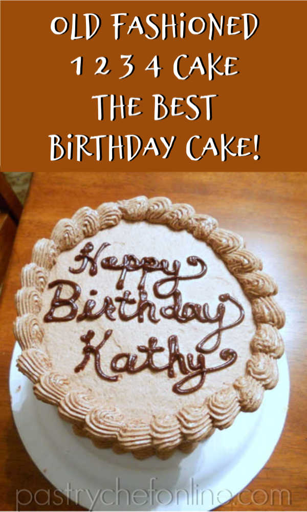 overhead shot of chocolate cake with writing on it reading Happy Birthday Kathy