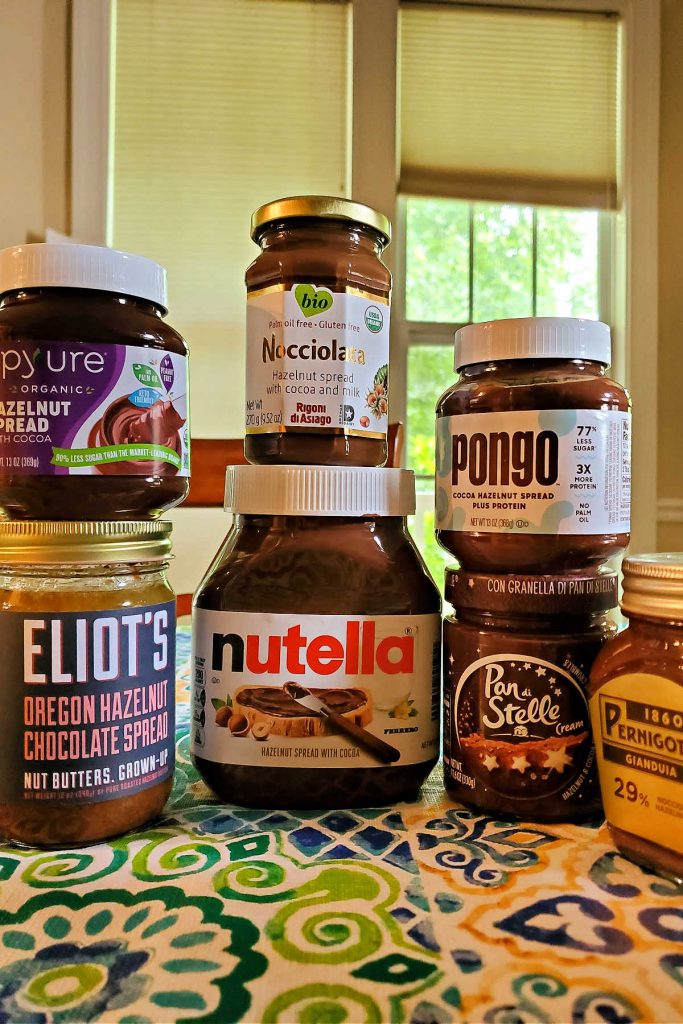Jars of Nutella and other chocolate hazelnut spreads.