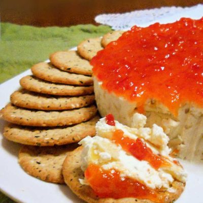 Savory Goat Cheese Cheesecake with Peppers and Pepper Jelly
