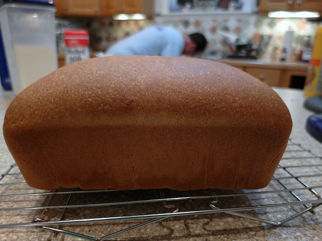 loaf of tangzhong bread on cooling rack