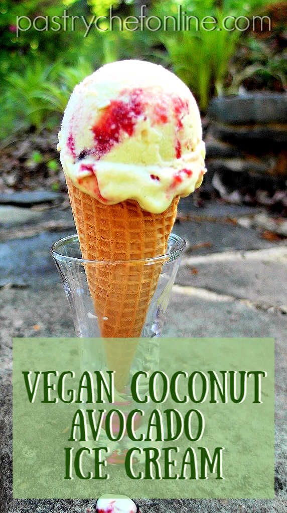 pin image for vegan coconut avocado ice cream with text