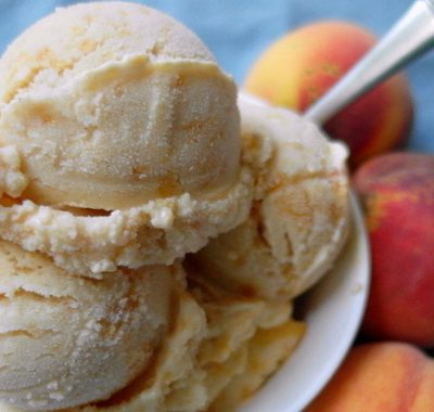 Browned Butter Peach Buttermilk Ice Cream for Ice Cream Tuesday