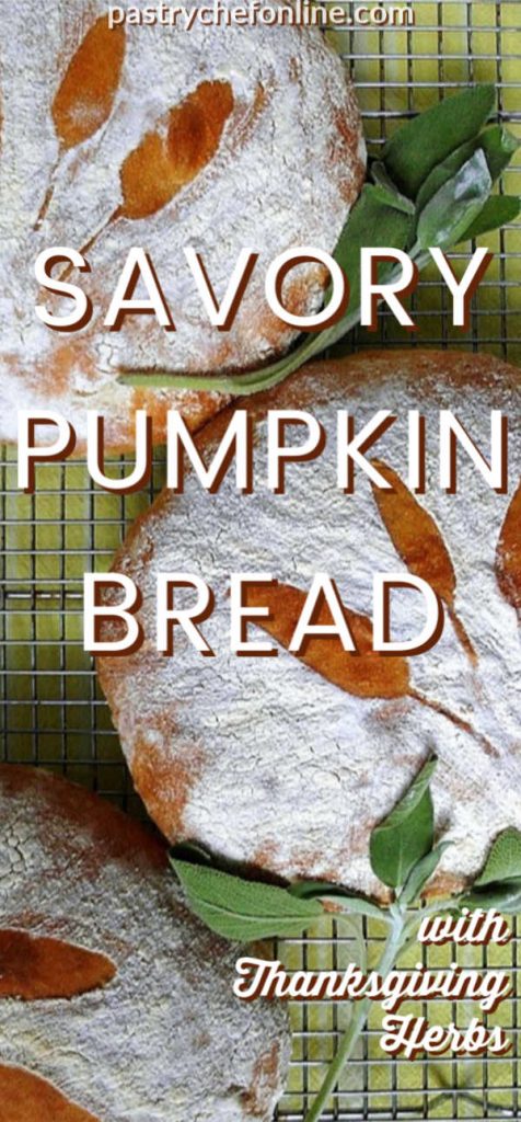 pin image for savory pumpkin bread text reads savory pumpkin bread with Thanksgiving herbs