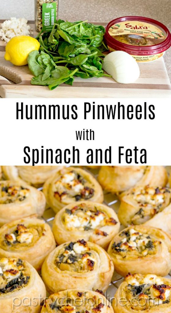 image of hummus pinwheels and ingredients for making them