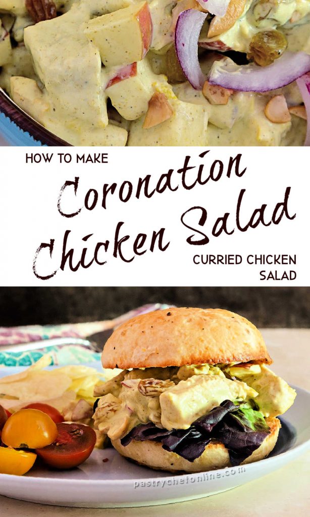 2 images of chicken salad text reads "how to make coronation chicken salad curried chicken salad"