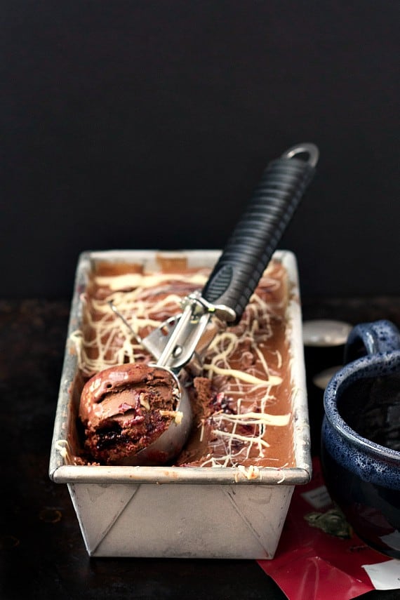 Chocolate Cherry Almond Gelato with White Chocolate Stracciatella