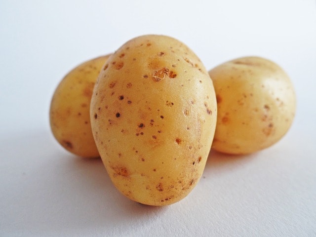 Three potatoes on a white background.