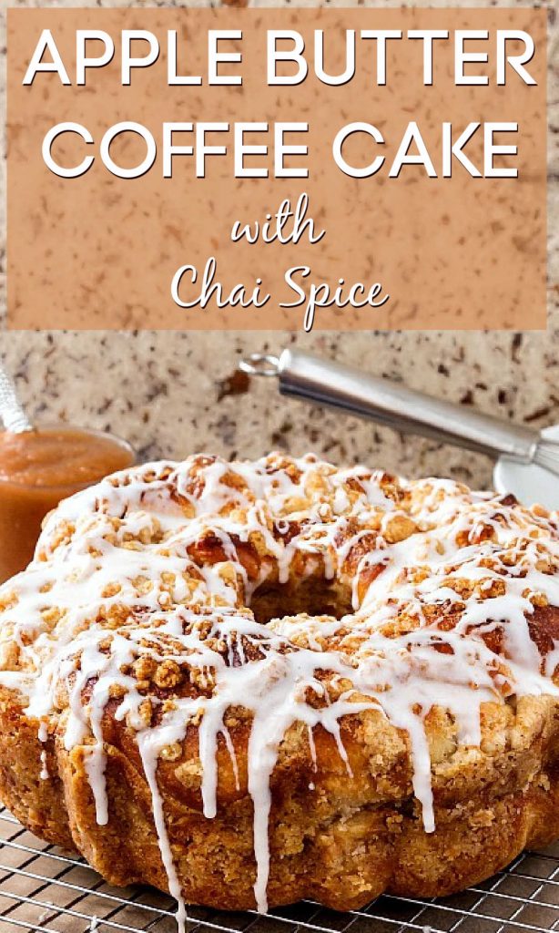 apple butter coffee cake pin text reads "apple butter coffee cake with chai spices"