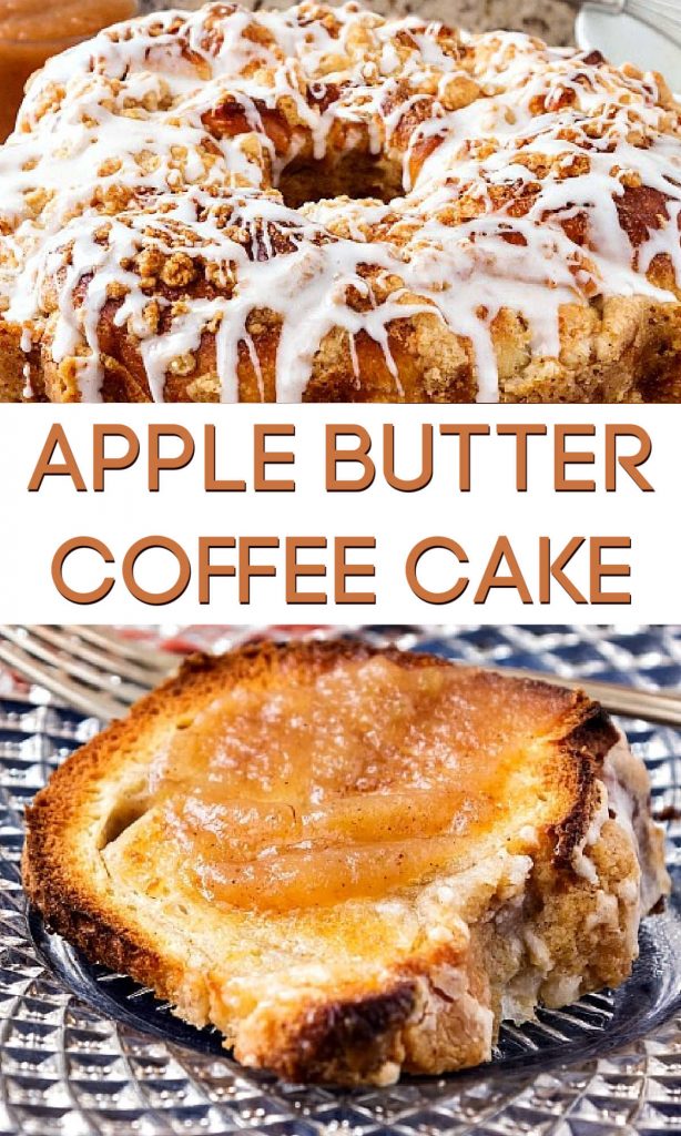 2 images of toasted coffee cake text reads "apple butter coffee cake"