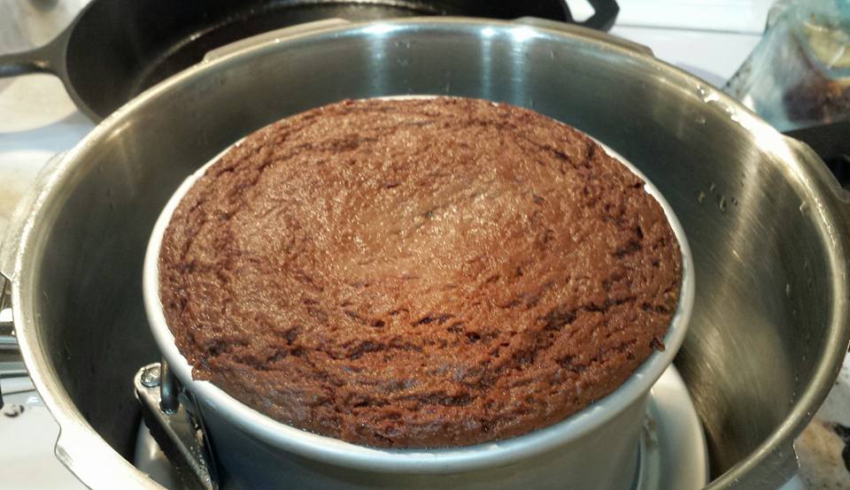 Making a 6" chocolate cheesecake in a pressure cooker--after baking.