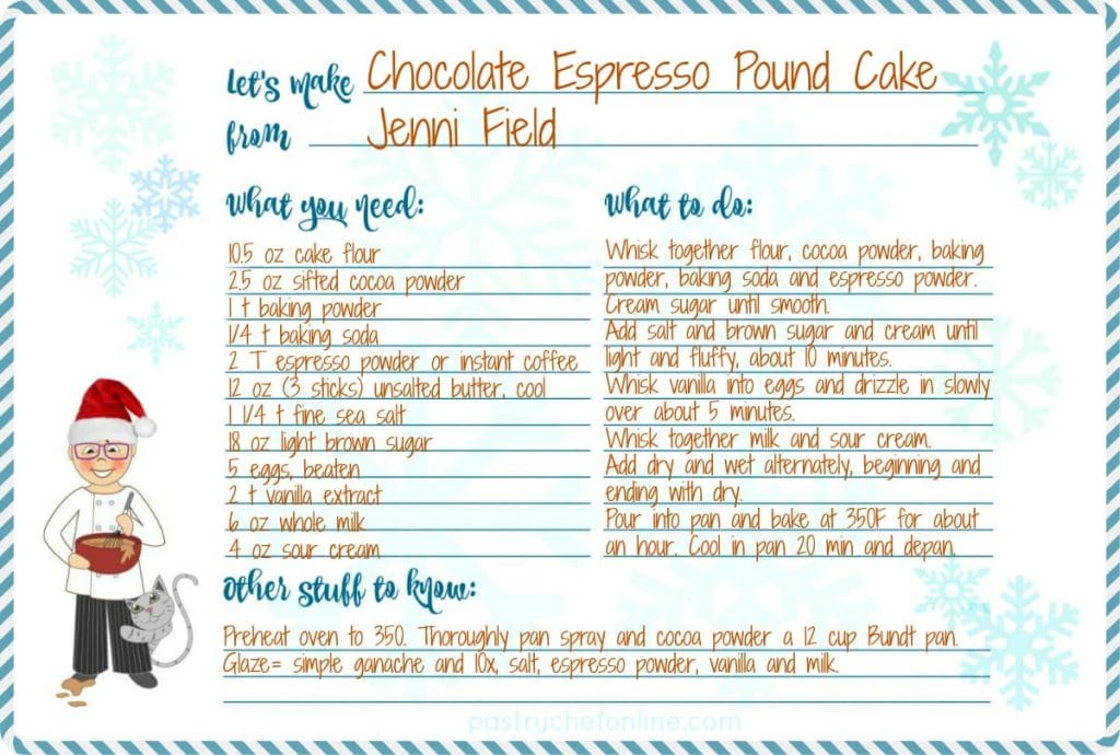 Chocolate Espresso Pound Cake recipe card.