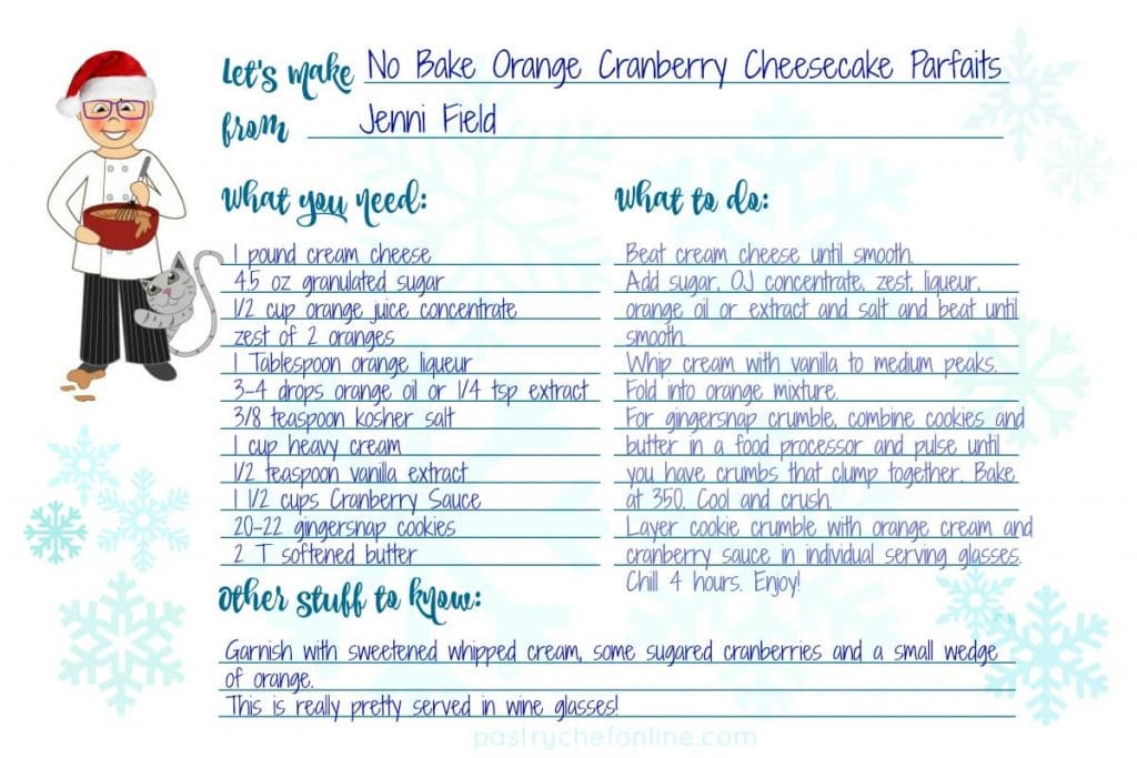 No Bake Orange Cranberry Cheesecake Parfaits Recipe card.
