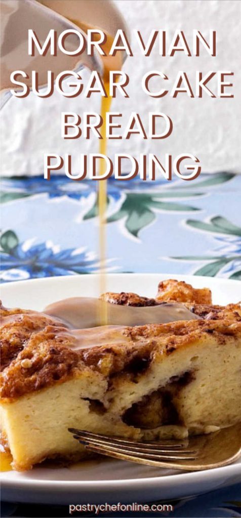 moravian sugar cake bread pudding pin image