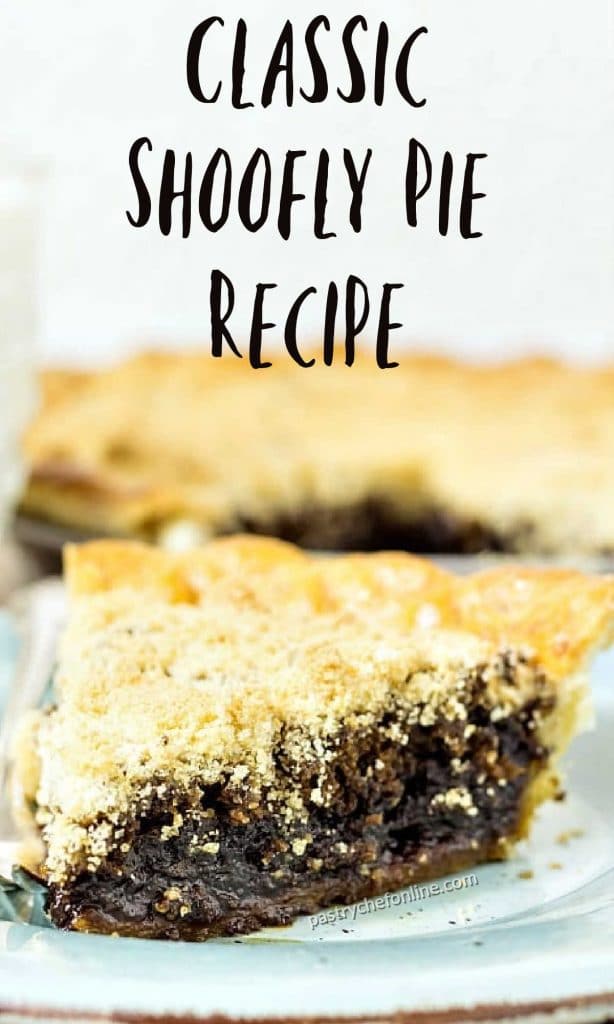 photo of molasses pie text reads "classic shoofly pie recipe"