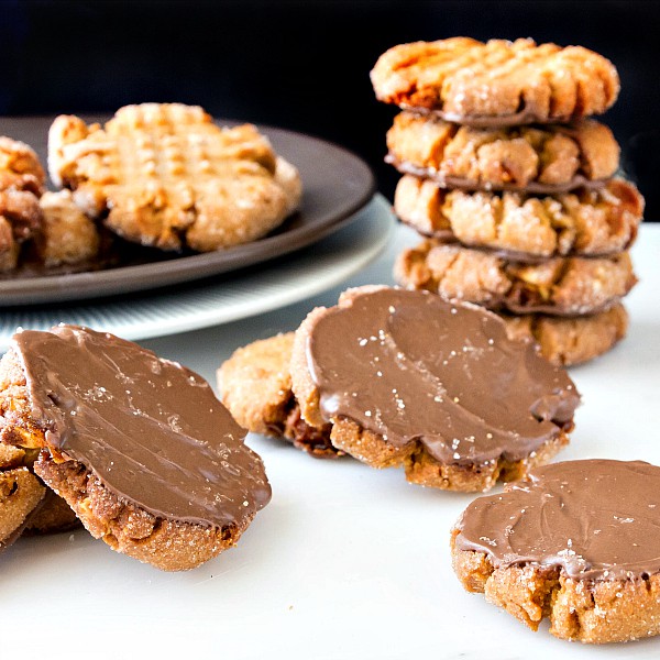 The best peanut butter cookies flipped over on their bottoms so you can see the milk chocolate "black bottoms".