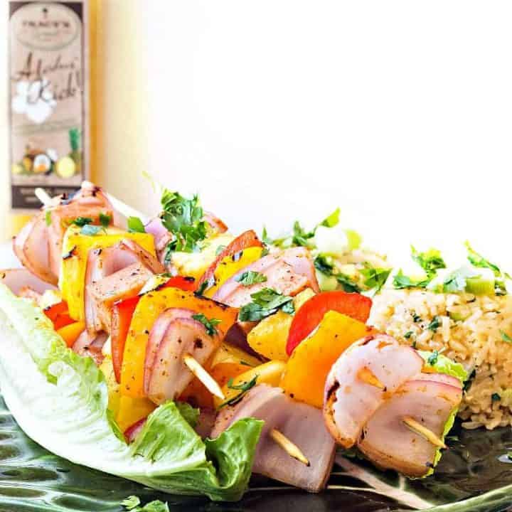 Hawaiian Pineapple Ham Skewers with Sweet & Spicy Pineapple Rice