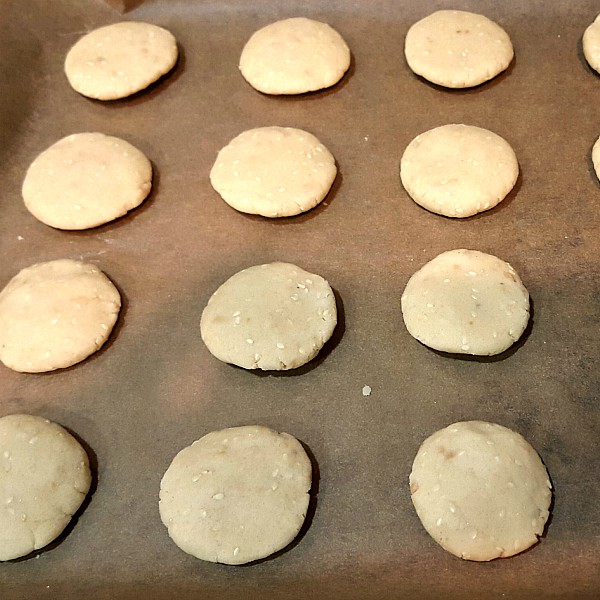 Shaped ghoriba bahla on a sheet pan. 