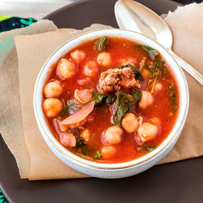 Easy Italian Sausage Soup with Chickpeas and Spinach