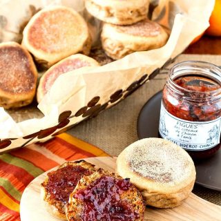 sprouted wheat English muffins split with jam