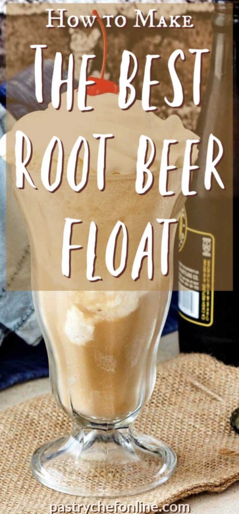 vertical image or a root beer float text reads "how to make the best root beer float"