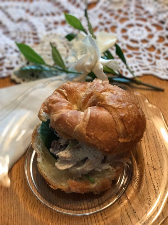 Farmers market chicken salad on a croissant.
