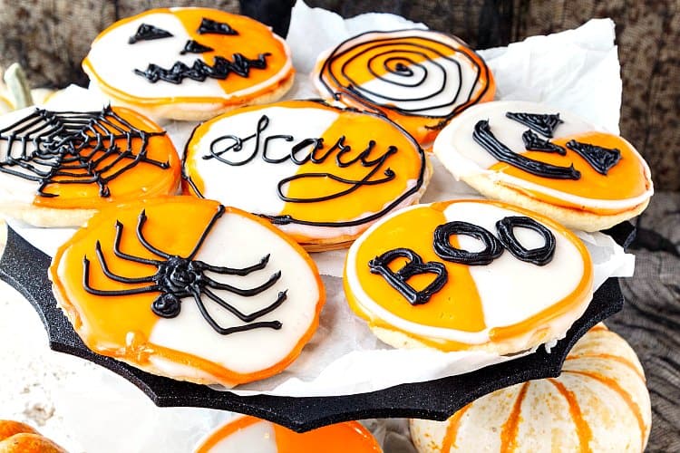 These black and white cookies for Halloween have put on their orange and white instead of black and white. They're also made with some mashed potato in the batter which keeps them soft and fresh for several days. You and your kids will love these Halloween cookies! Sponsored by Idaho Potatoes | pastrychefonline.com