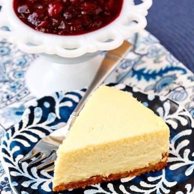 Roasted Corn Cheesecake with Cranberry Blueberry Compote