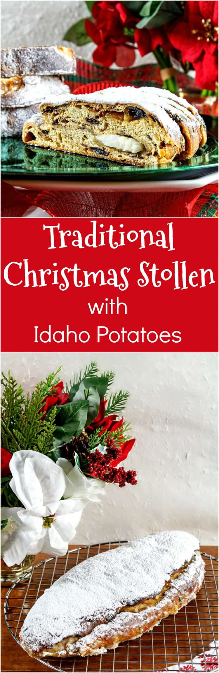 Thanks, Idaho Potato Commission, for partnering with me to make this amazingly flavorful, soft, and delicious traditional Christmas stollen. The mixture of fruits and spices is flavorful but not overpowering, and the potatoes keep the stollen nice and fresh for days. If you're looking for a great stollen recipe, your search is over! Enjoy! | pastrychefonline.com