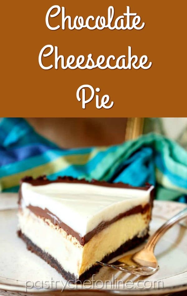 slice of cheesecake pie text reads "Chocolate Cheesecake Pie"