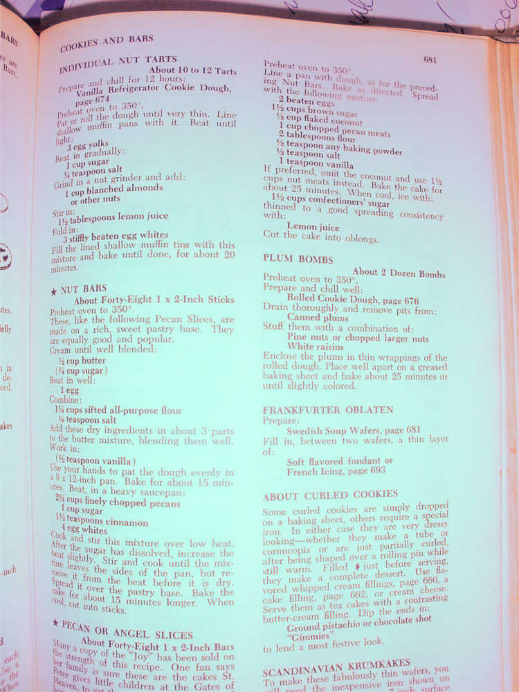 Original printed recipe for angel slices in the Joy of Cooking cookbook.