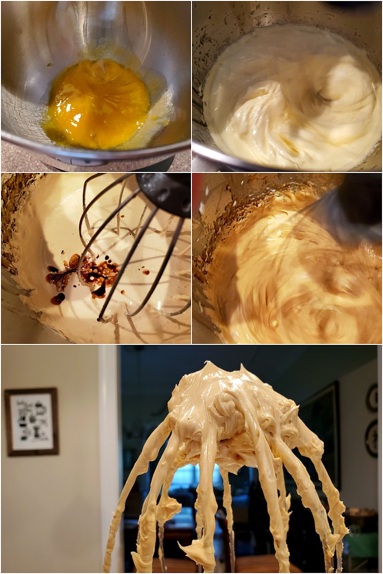 Collage of 5 images showing broad strokes of how to make this buttercream.