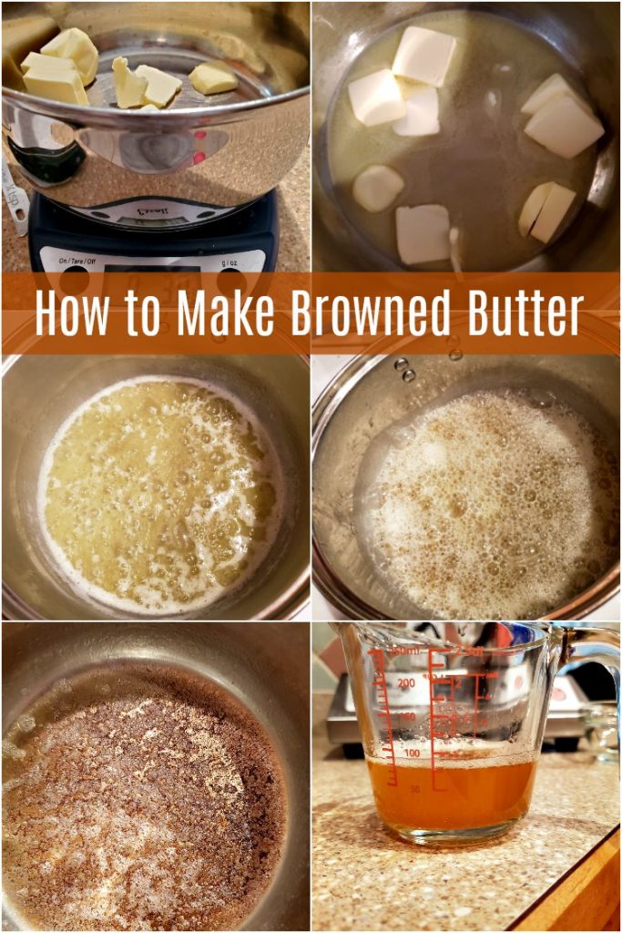 Collage of 6 images showing how to make brown butter.