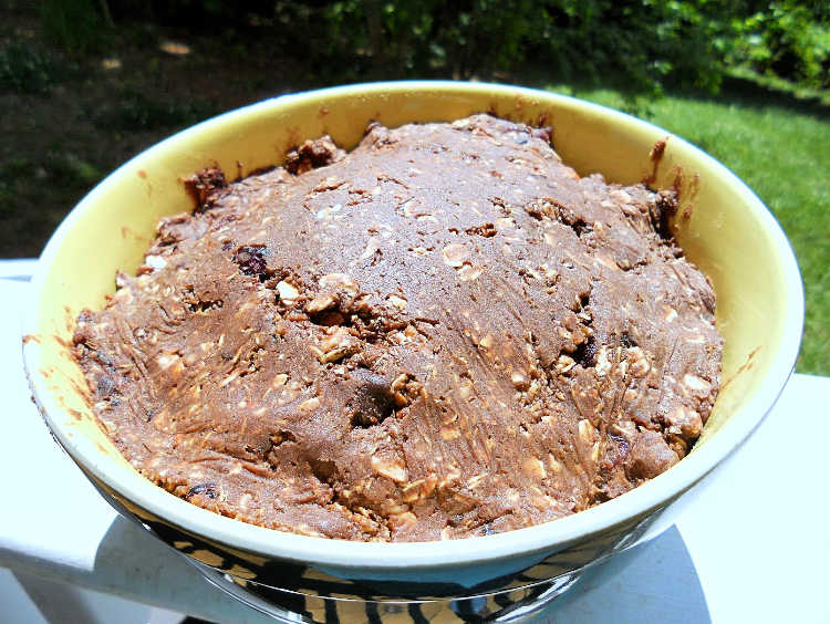 a large bowl of chocolate cookie dough with customizable mixins 