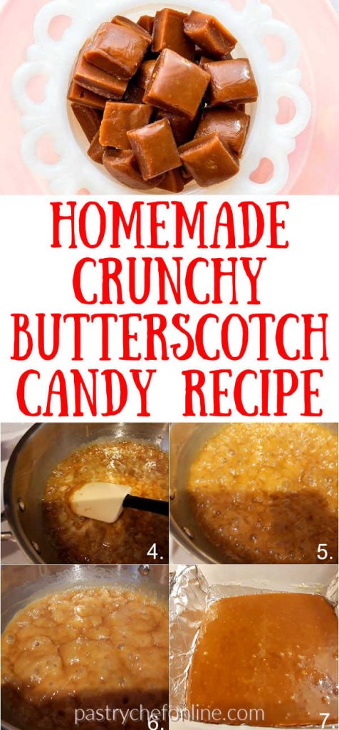 butterscotch candy pin image text reads "homemade crunchy butterscotch candy recipe"