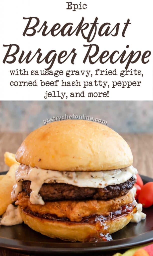 pin image for breakfast burger with list of components