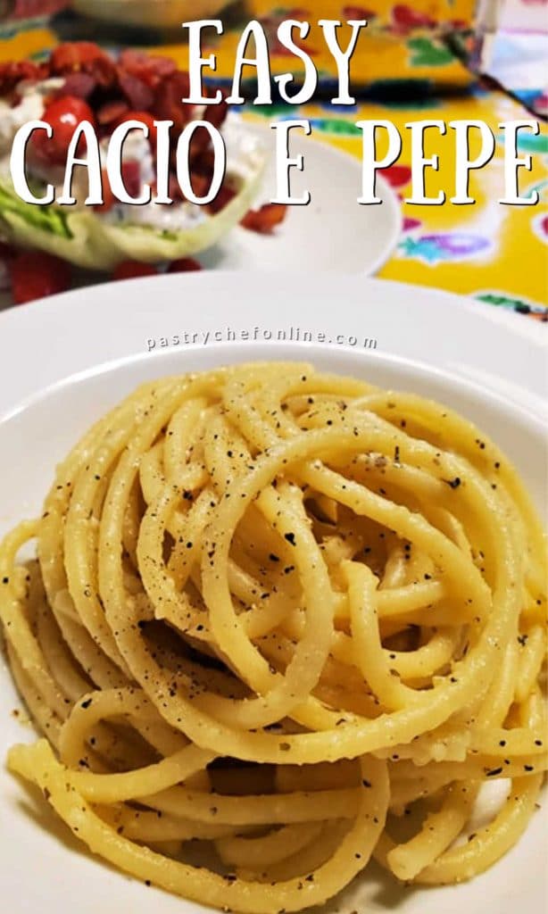 pasta in a bowl Text reads easy cacio e pepe