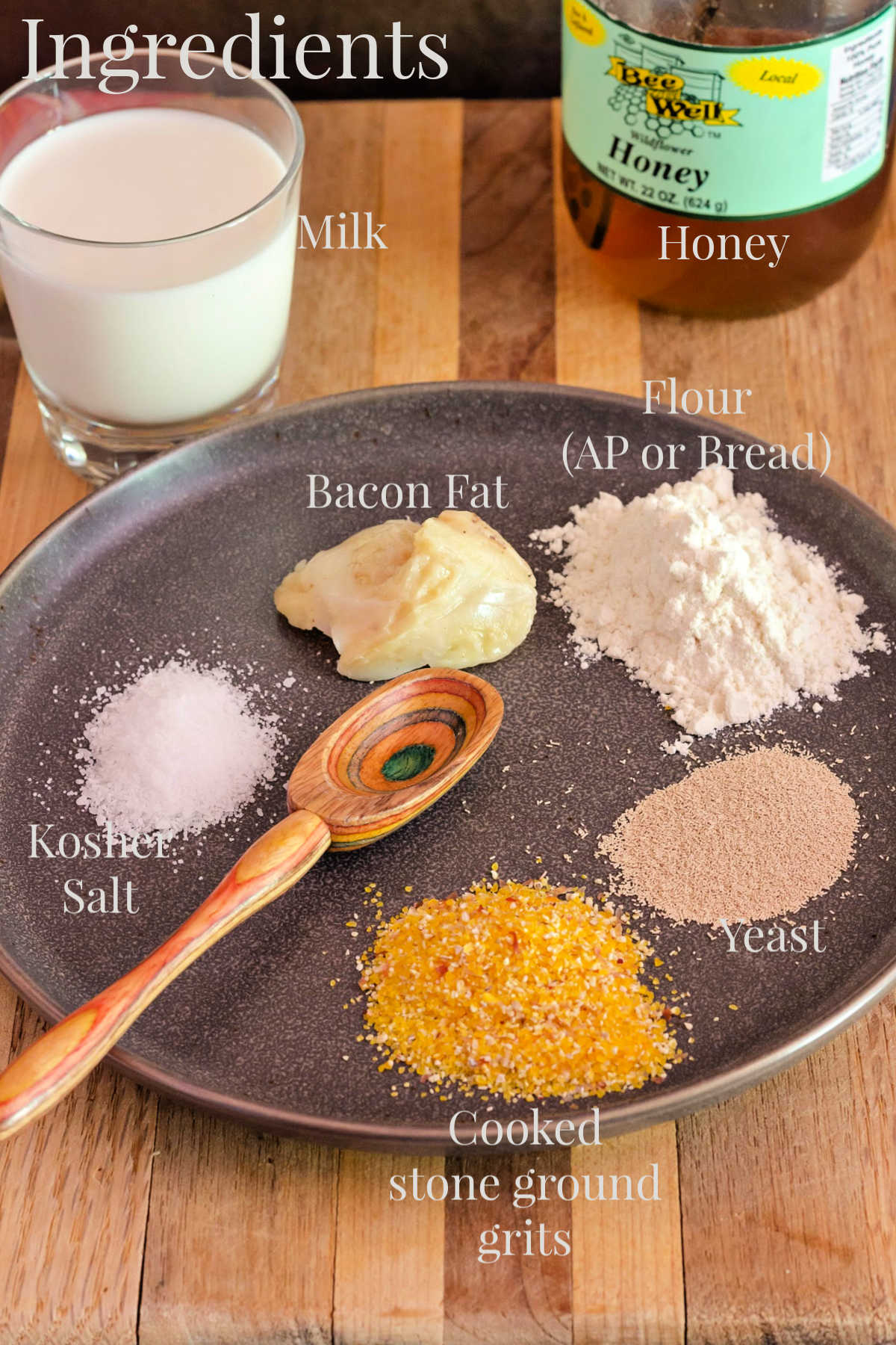 All ingredients to make grits bread.