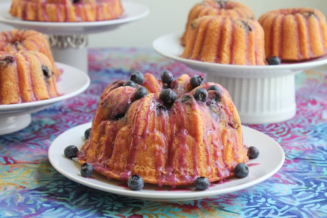 bundt cake with peach, blueberry and rose wine