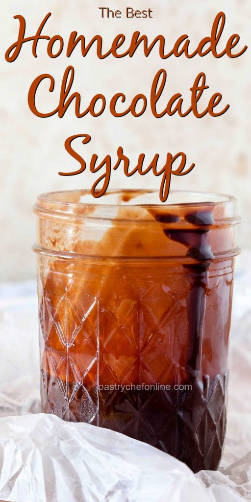 chocolate syrup in a jar text reads "The best homemade chocolate syrup"