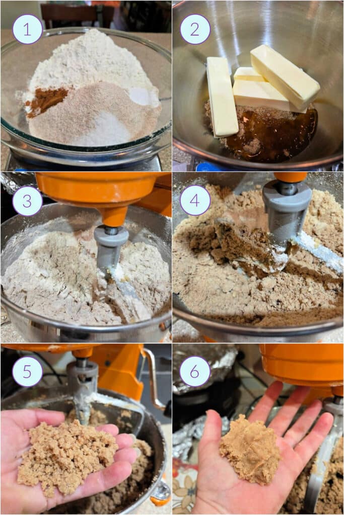 A collage of 6 images showing how to make Graham cracker dough.