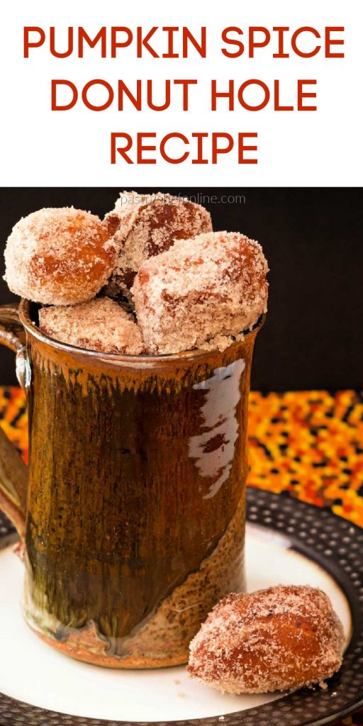 mug of donut holes text reads "pumpkin spice donut holes recipe"