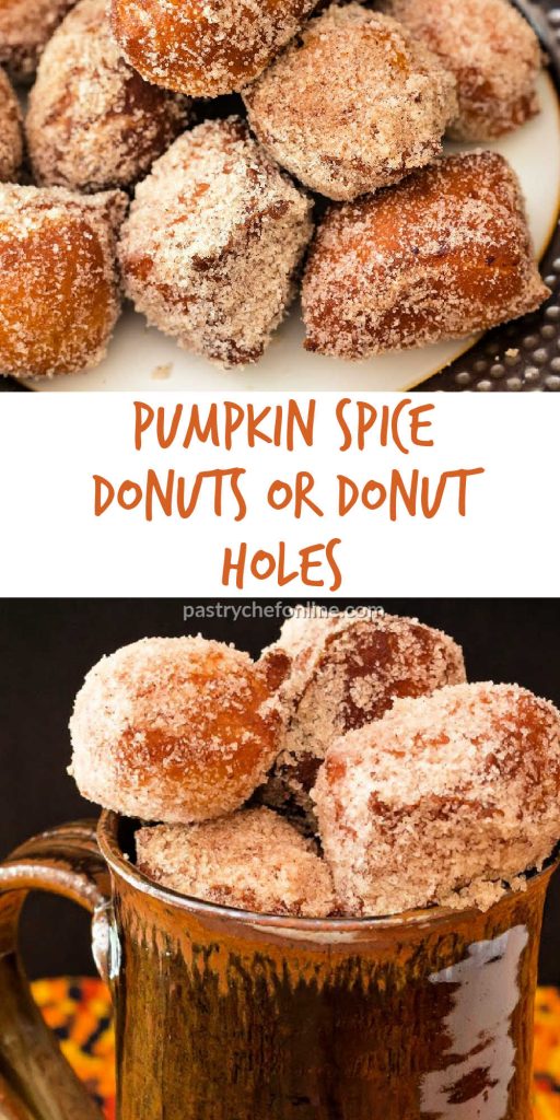 mug of donut holes text reads "pumpkin spice donuts or donut holes"