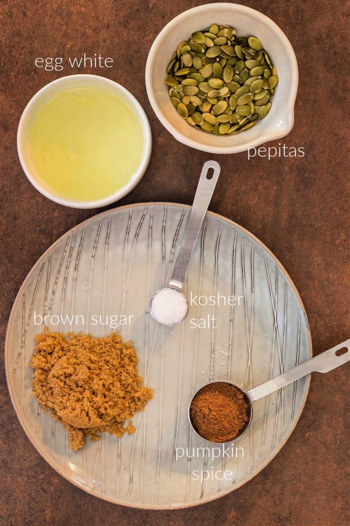 Overhead shot of ingredients to make the pumpkin spiced pepitas recipe.