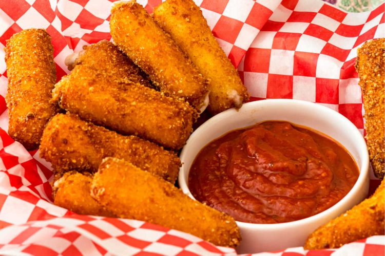 basket of fried cheese with marinara for dipping