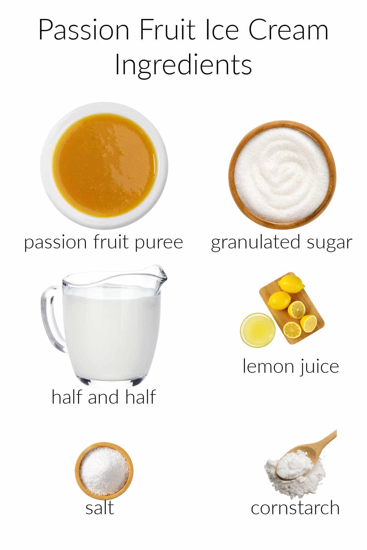 collage of ingredients for making passion fruit ice cream