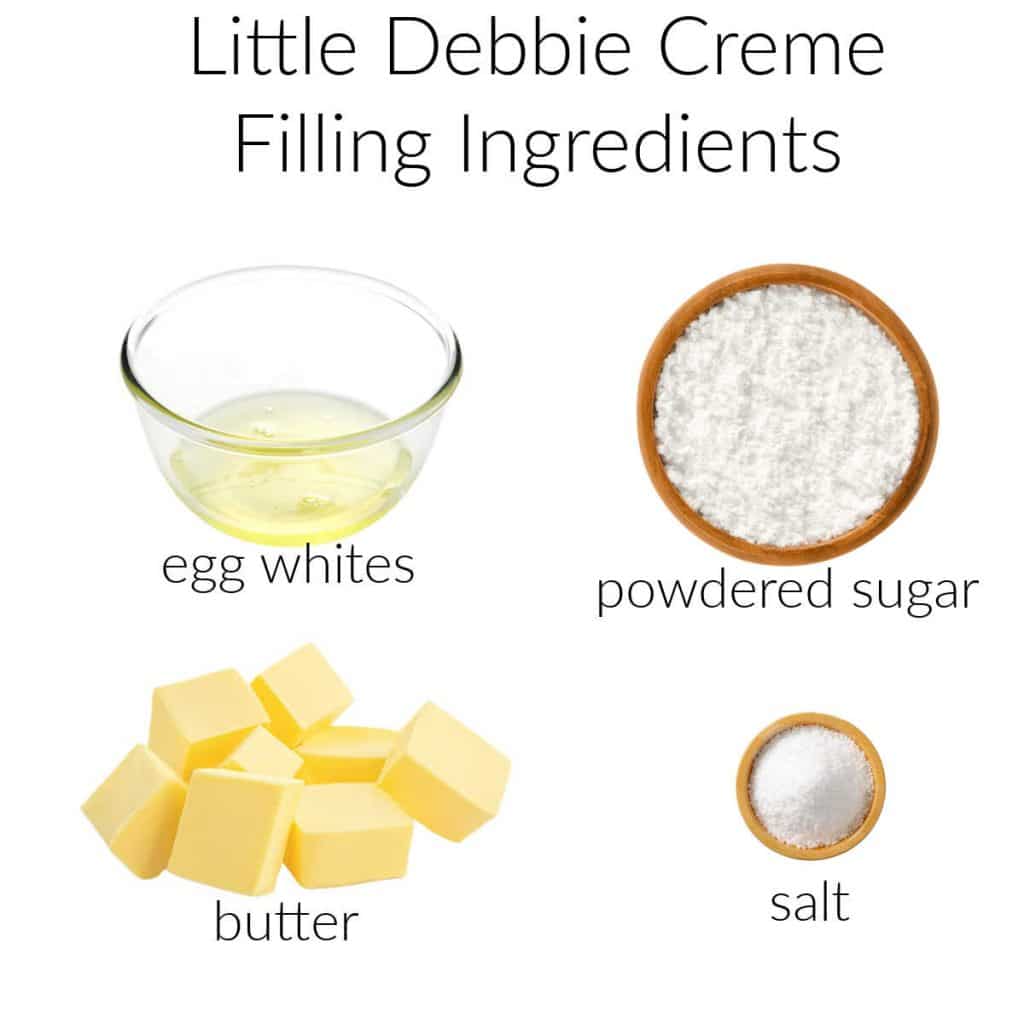 Ingredient collage for making creme filling for oatmeal creme pies.