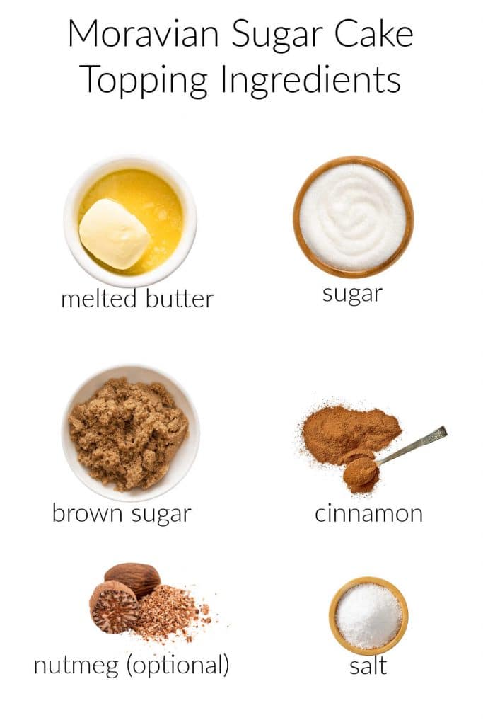 Collage of ingredients for Moravian sugar cake topping.