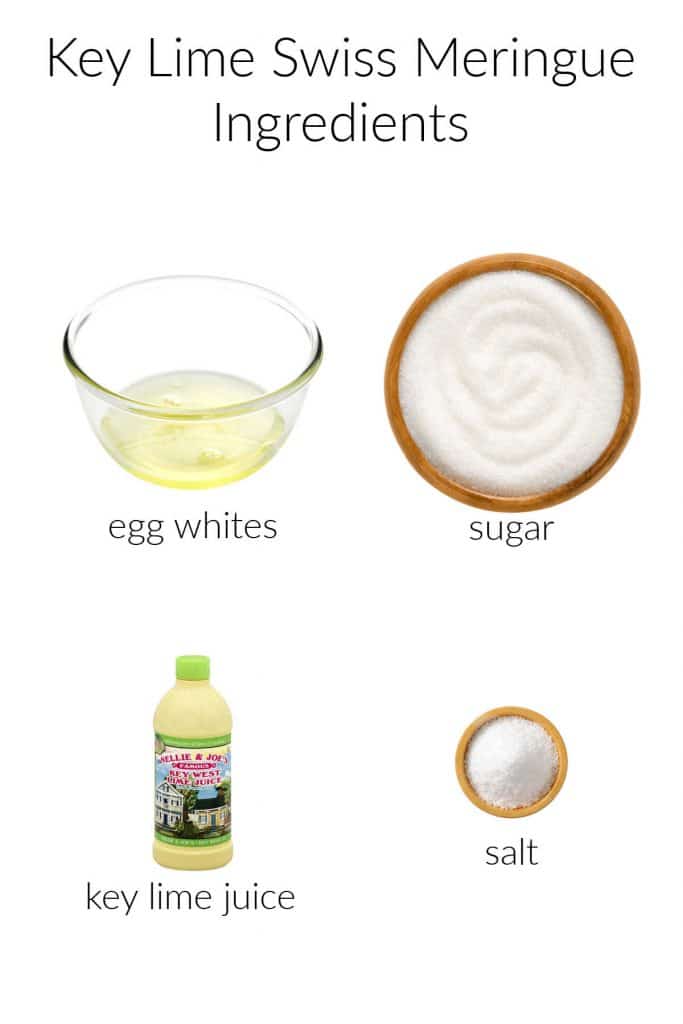 Collage of ingredients for making key lime Swiss meringue.